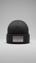 Metallic logo patch beanie leather accent