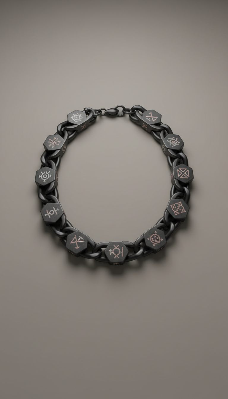 Chunky chain necklace cryptic symbols